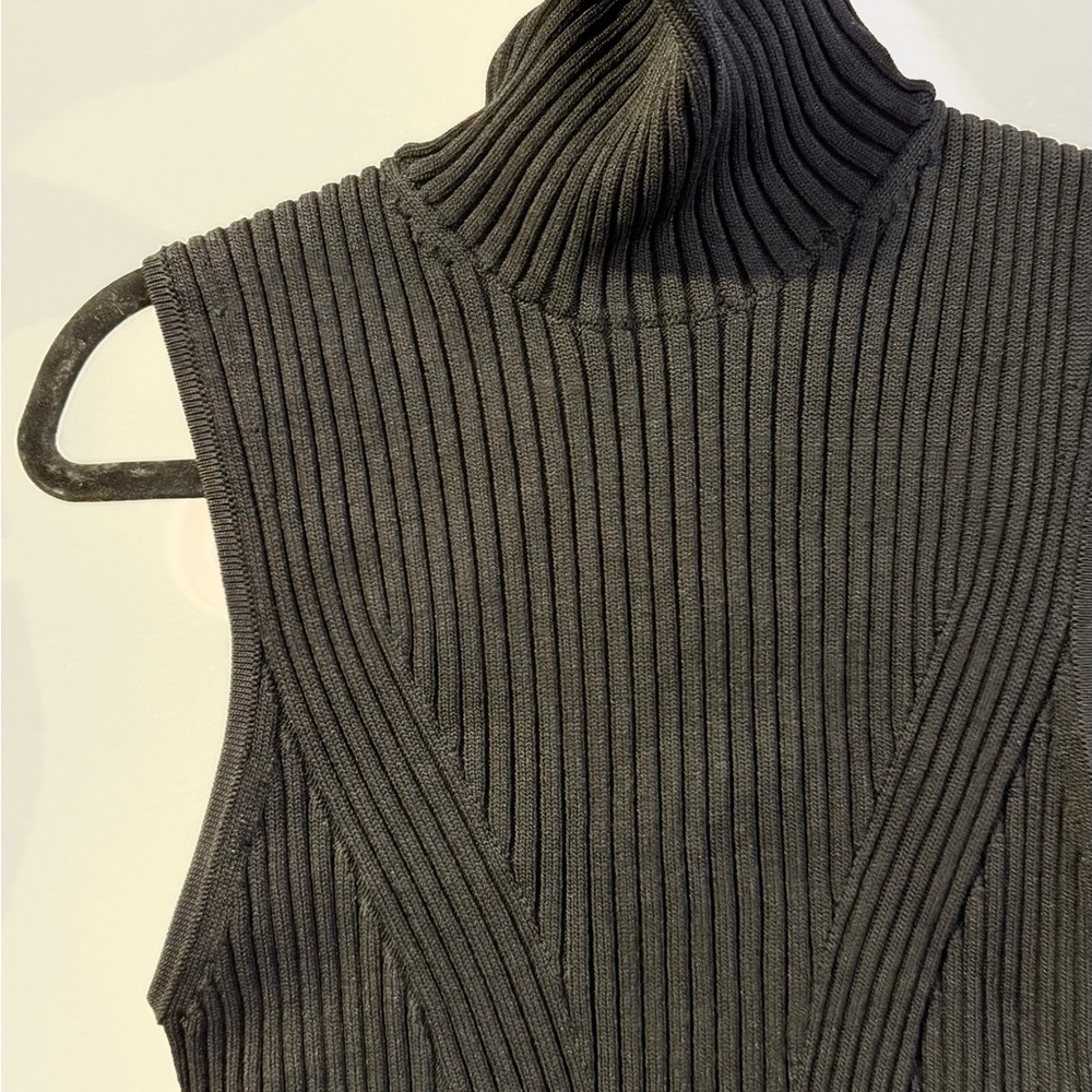 STAUD Black Sleeveless Mock Neck Ribbed Mini Dress - Picture 7 of 9